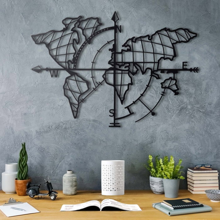 Wallity World Map Compass - Negro
